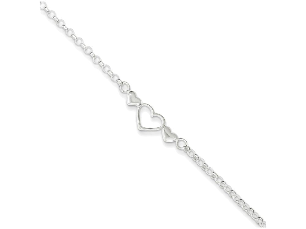 FJC Finejewelers Sterling Silver 10inch Polished Triple Heart Anklet