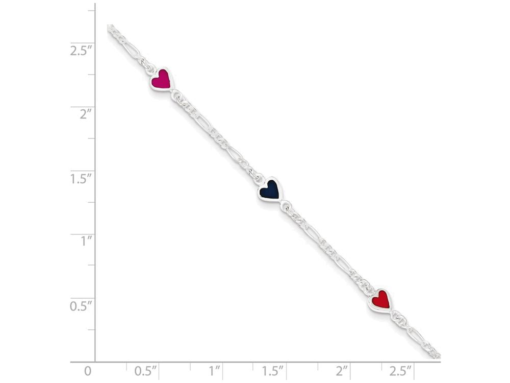 FJC Finejewelers Sterling Silver Enamel Multicolored Heart Child's Bracelet
