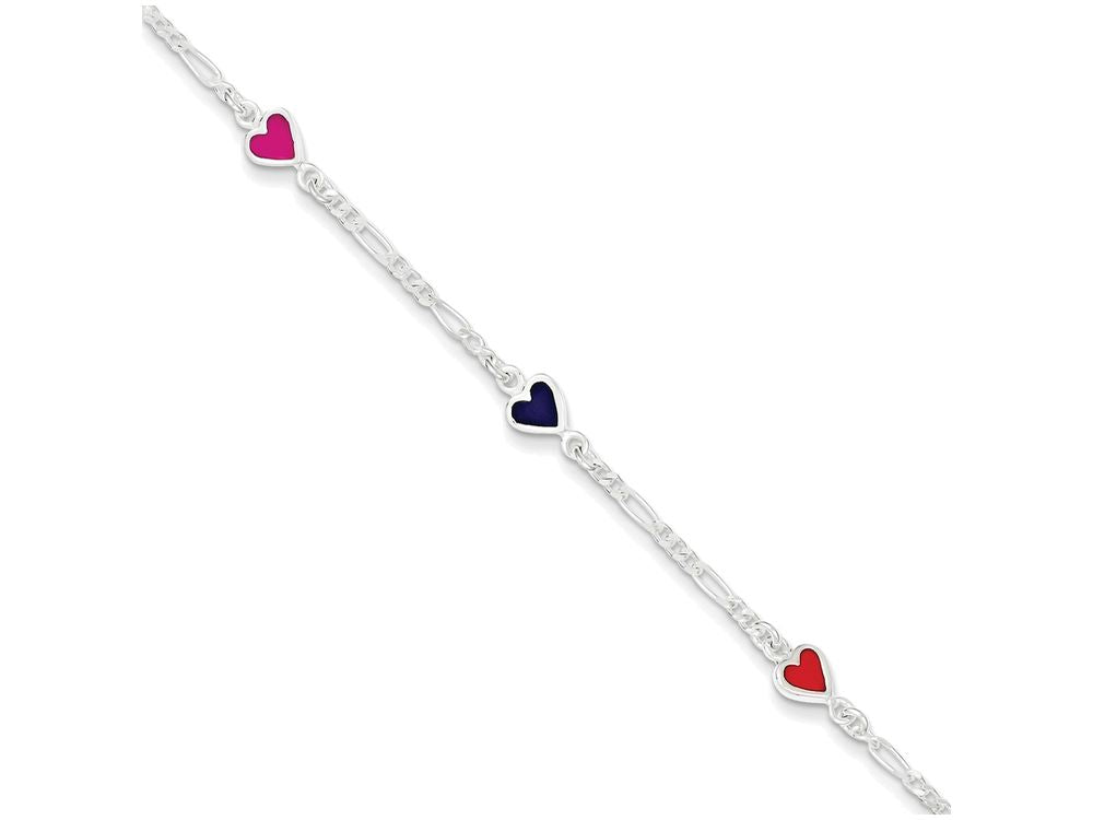 FJC Finejewelers Sterling Silver Enamel Multicolored Heart Child's Bracelet