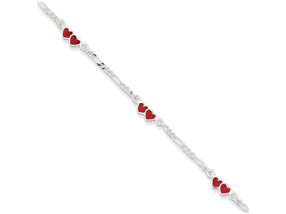FJC Finejewelers Sterling Silver Enameled Double Heart Bracelet