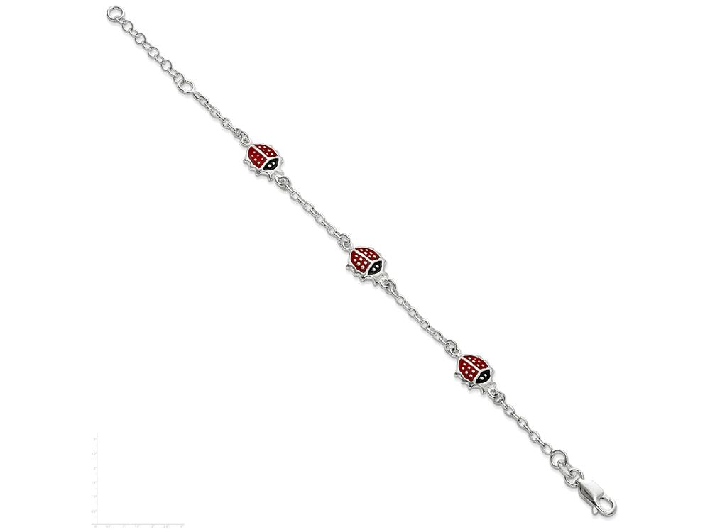 FJC Finejewelers Sterling Silver Red Enamal Ladybugs Childs Bracelet