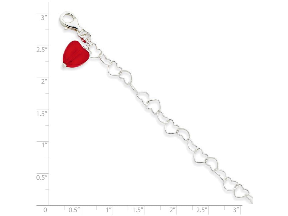 FJC Finejewelers Sterling Silver Red Synthetic Crystal Stone Heart Link Anklet