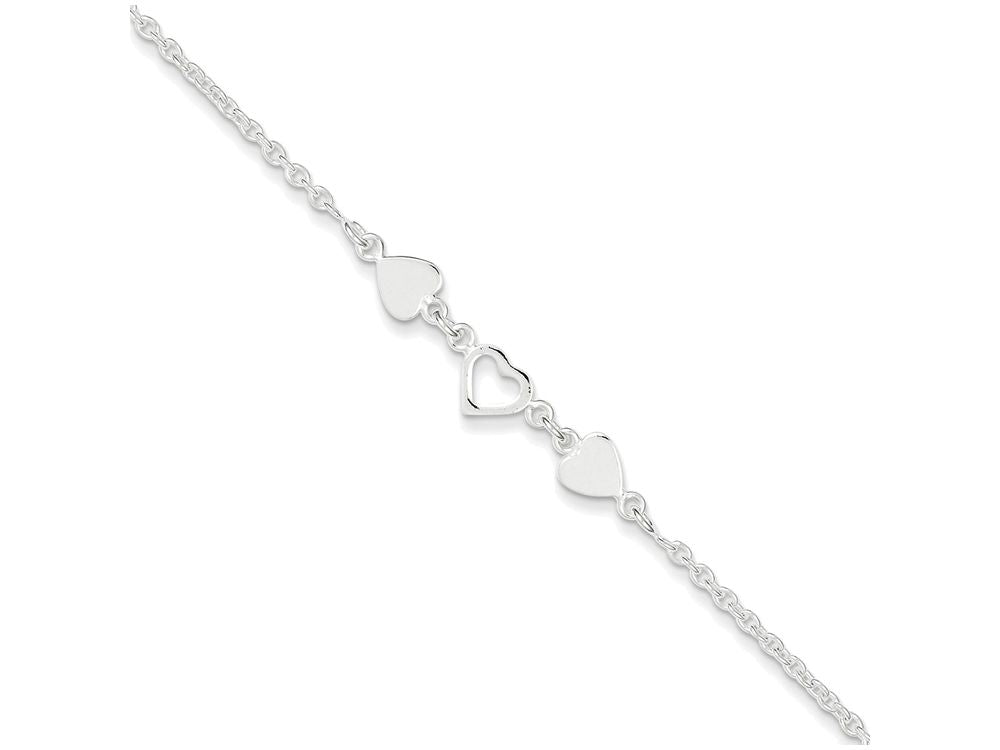 FJC Finejewelers Sterling Silver 9 Heart Link Anklet (Smaller Ankles)