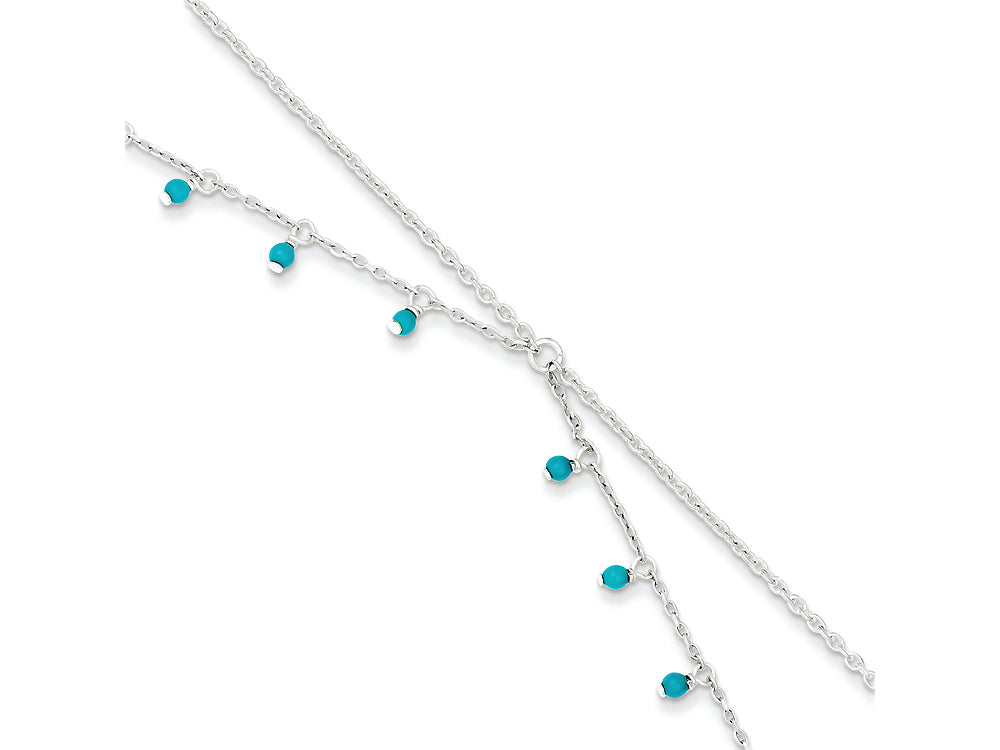 FJC Finejewelers Sterling Silver Turquoise Double Chain Anklet Bracelet