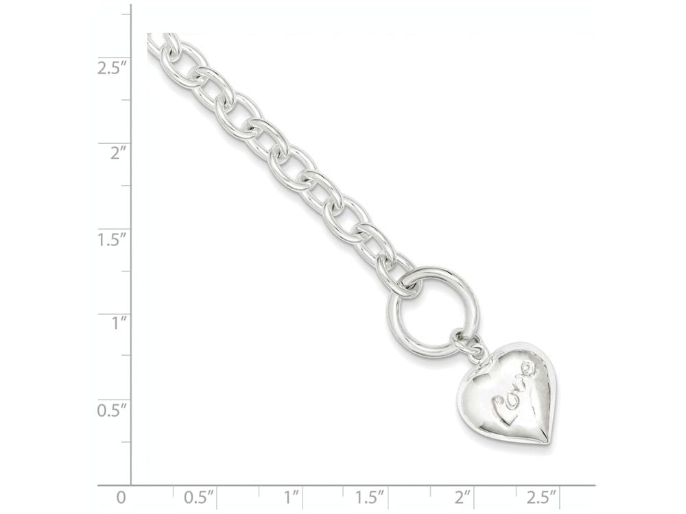 FJC Finejewelers Sterling Silver Puffed Heart Charm 7.5 Inch  Bracelet