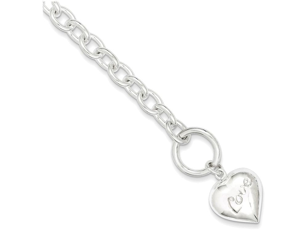 FJC Finejewelers Sterling Silver Puffed Heart Charm 7.5 Inch  Bracelet