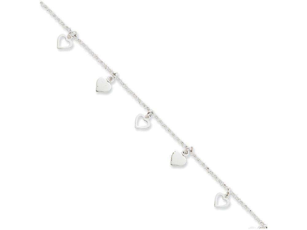 FJC Finejewelers Sterling Silver Polished Hearts Anklet