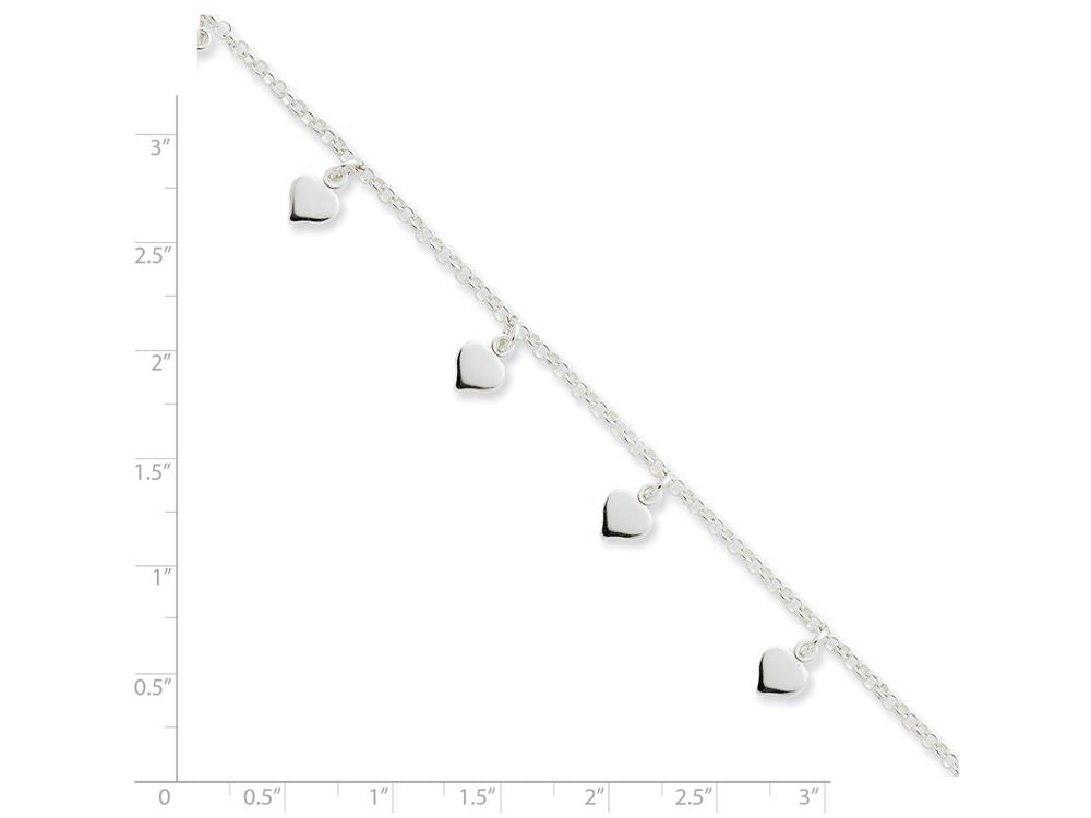 FJC Finejewelers Sterling Silver Polished Hearts Anklet