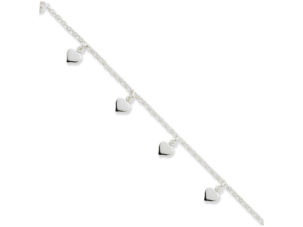 FJC Finejewelers Sterling Silver Polished Hearts Anklet