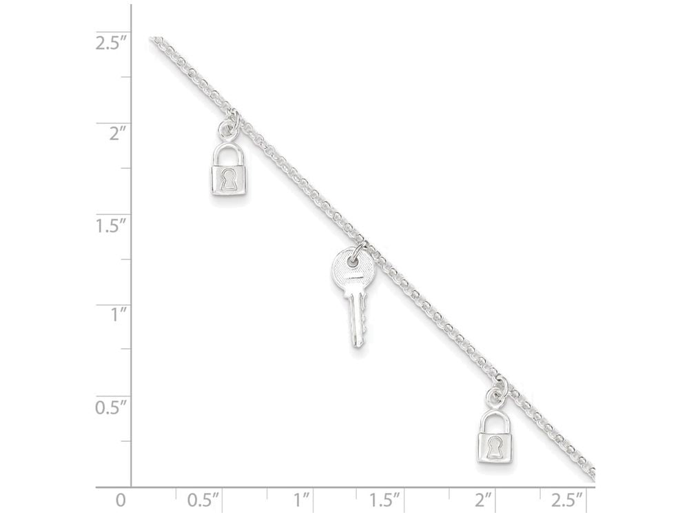 FJC Finejewelers Sterling Silver Polished Lock and Key Anklet