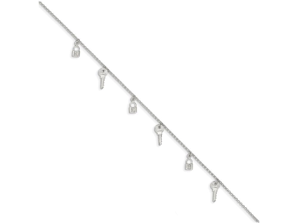 FJC Finejewelers Sterling Silver Polished Lock and Key Anklet