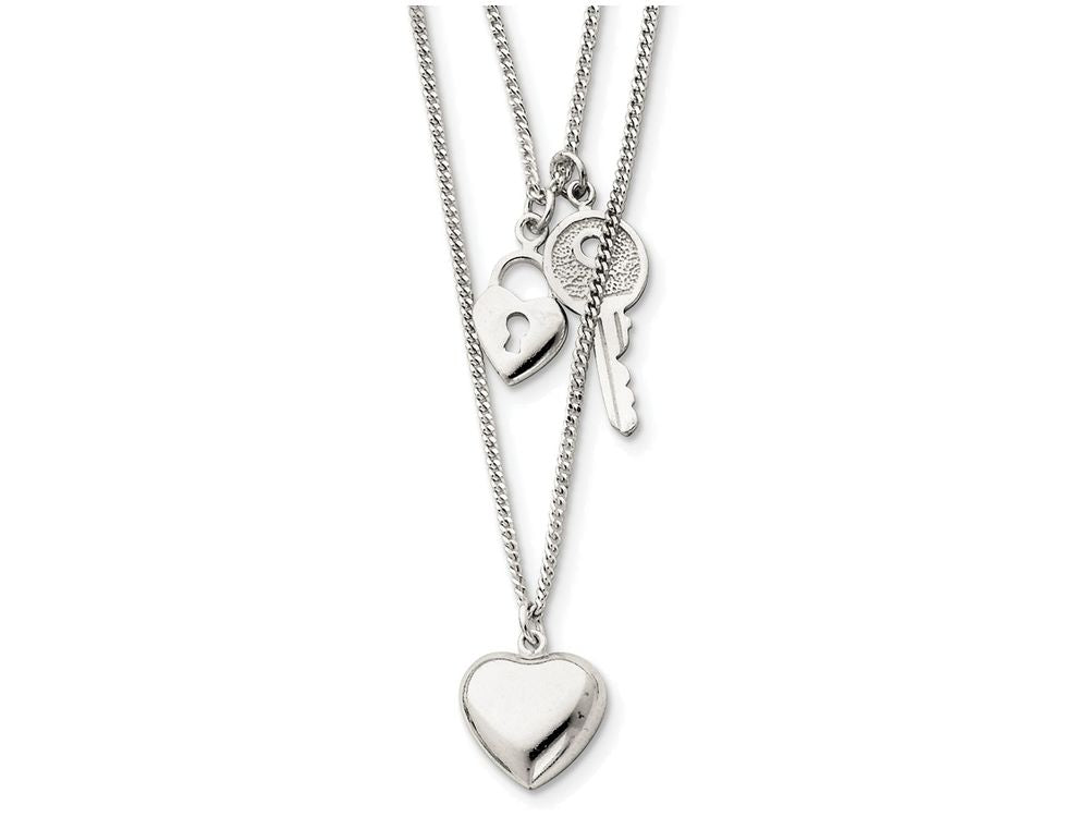 FJC Finejewelers Sterling Silver Double Heart and Key Necklace