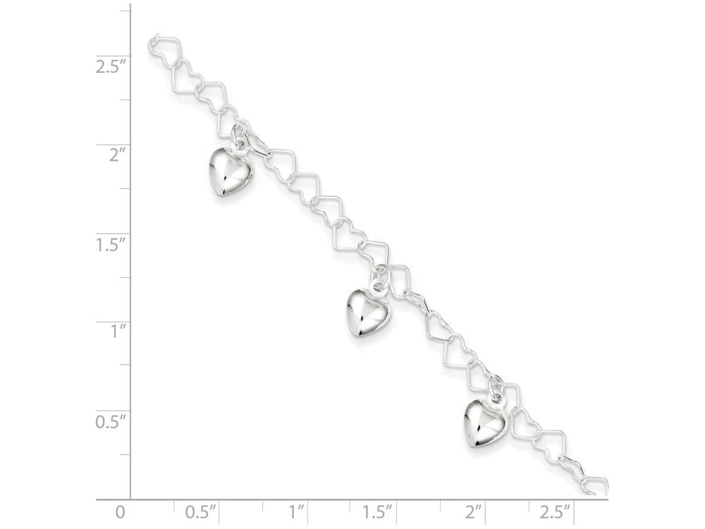 FJC Finejewelers Sterling Silver Dangling Heart Bracelet