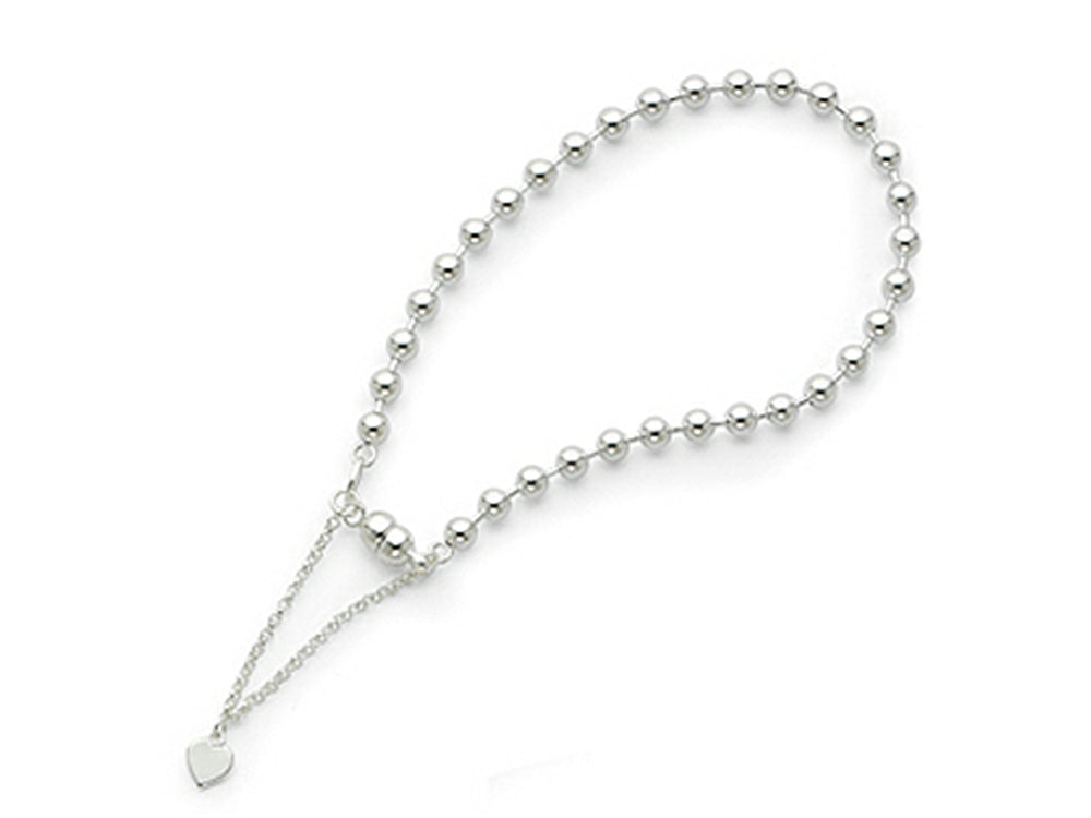 Amore LaVita Sterling Silver Beaded Dangling Heart Magnetic Clasp Bracelet (4.0mm)