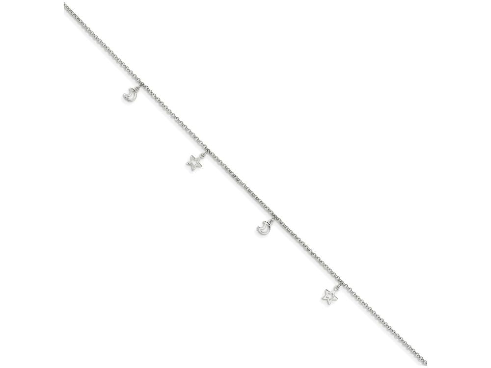 FJC Finejewelers Sterling Silver Moon And Stars With 1in Ext. Anklet