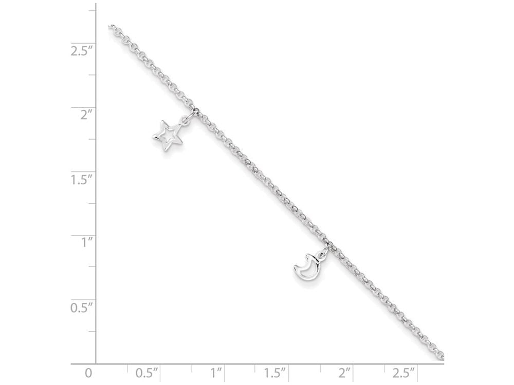 FJC Finejewelers Sterling Silver Moon And Stars With 1in Ext. Anklet