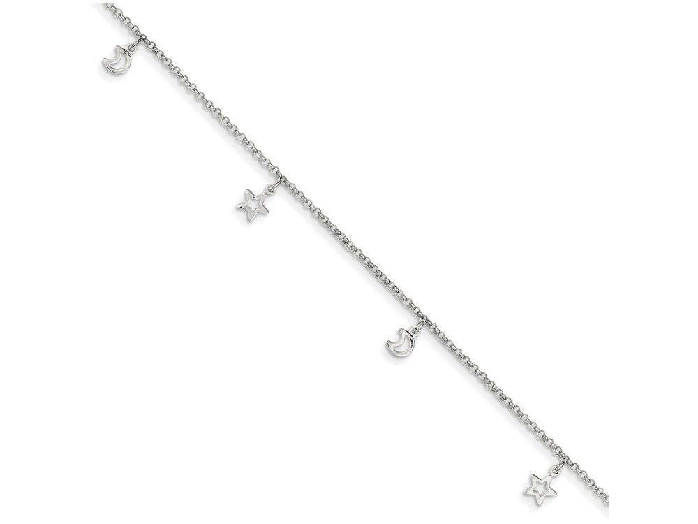 FJC Finejewelers Sterling Silver Moon And Stars With 1in Ext. Anklet