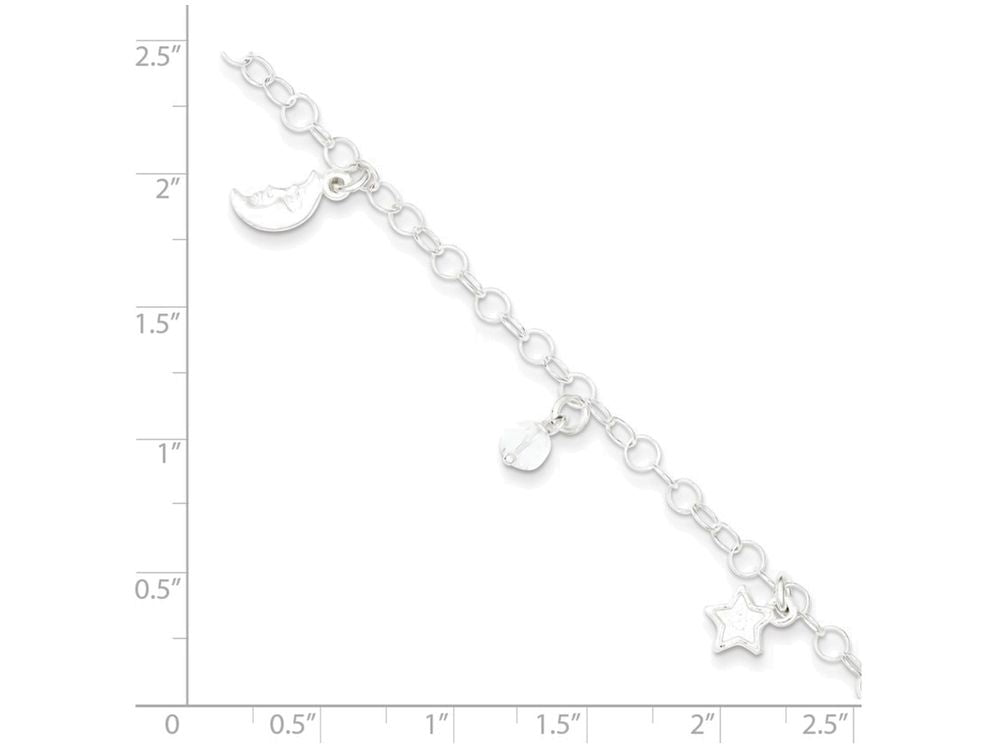 FJC Finejewelers Sterling Silver Polished Sun, Moon and Stars With 1in Ext. Anklet