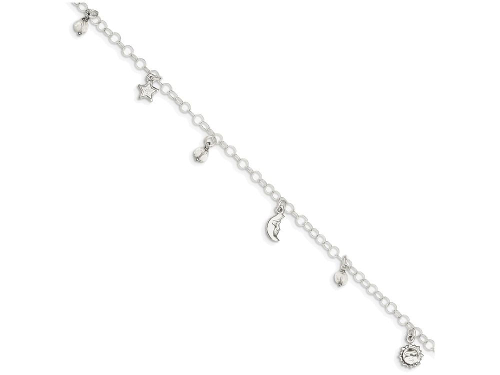 FJC Finejewelers Sterling Silver Polished Sun, Moon and Stars With 1in Ext. Anklet