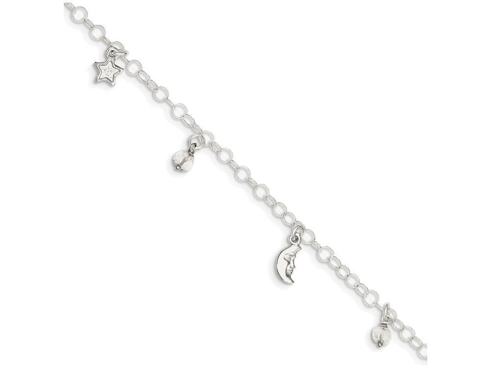 FJC Finejewelers Sterling Silver Polished Sun, Moon and Stars With 1in Ext. Anklet