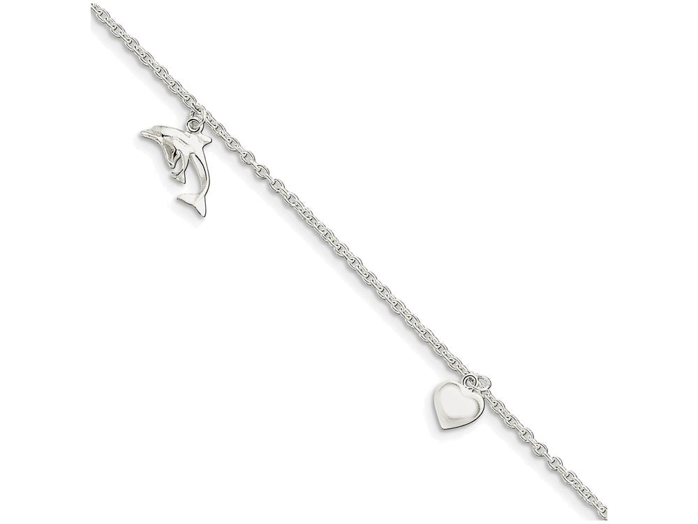 FJC Finejewelers Sterling Silver Polished Heart, Star and Dolphin Anklet