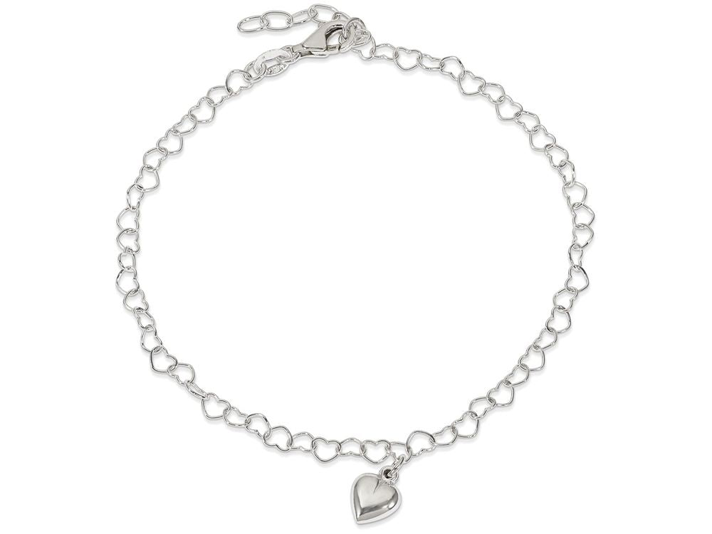 FJC Finejewelers Sterling Silver Polished Fancy Link Puffed Heart With 1in Ext. Anklet