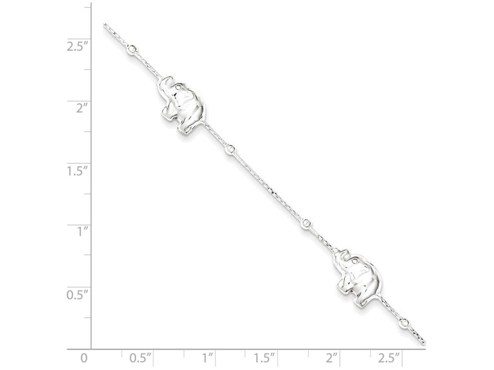 FJC Finejewelers Sterling Silver Polished Elephant With 2in Ext. Anklet