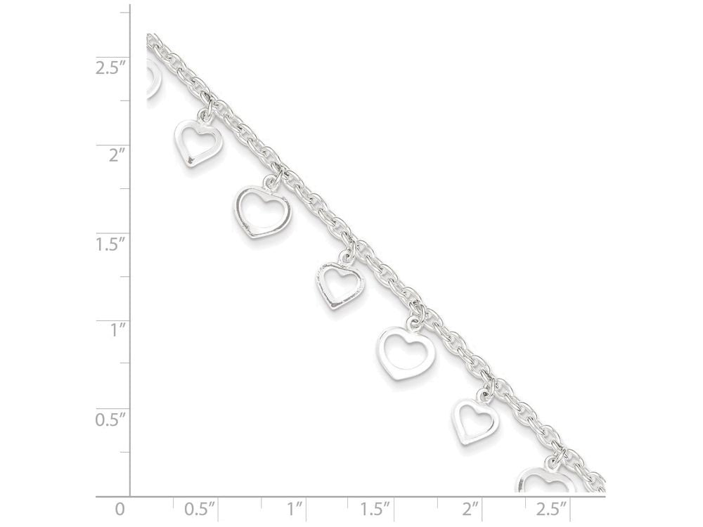FJC Finejewelers Sterling Silver 9 Polished Heart Anklet (Smaller Ankles)