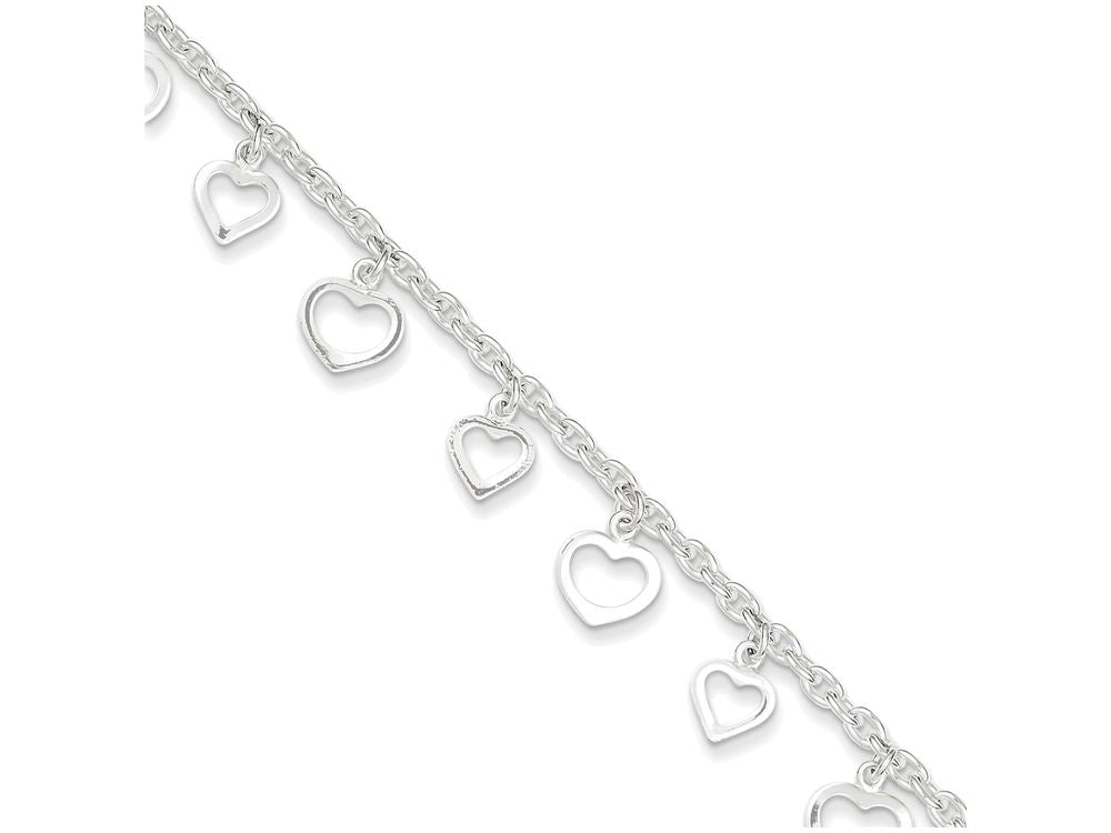 FJC Finejewelers Sterling Silver 9 Polished Heart Anklet (Smaller Ankles)