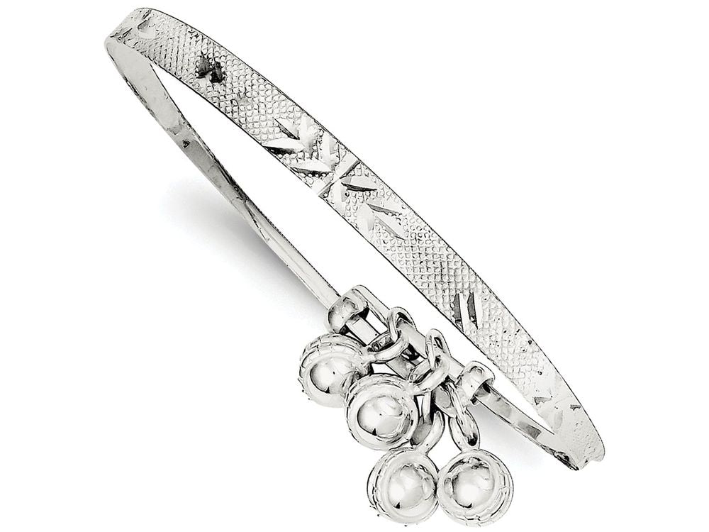 FJC Finejewelers Sterling Silver Bright Cut and Textured Bell Children's Adjustable Bangle