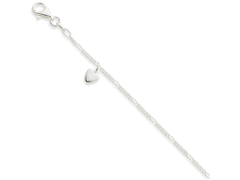 FJC Finejewelers Sterling Silver 10inch Polished Dangling Hearts On Figaro Anklet