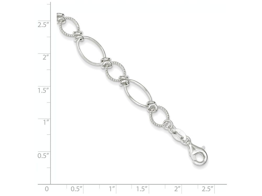 FJC Finejewelers Sterling Silver Polished and Textured Fancy Circle and Oval Link Bracelet