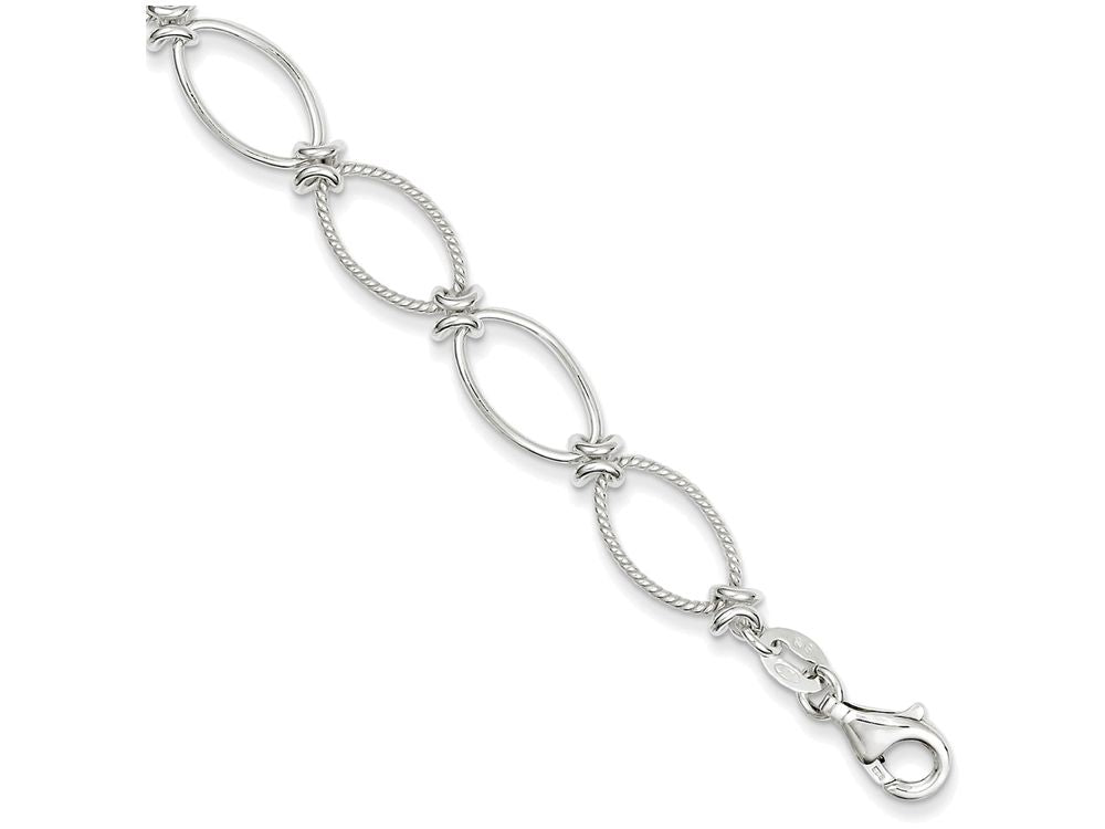 FJC Finejewelers Sterling Silver Polished and Textured Fancy Oval Link Bracelet