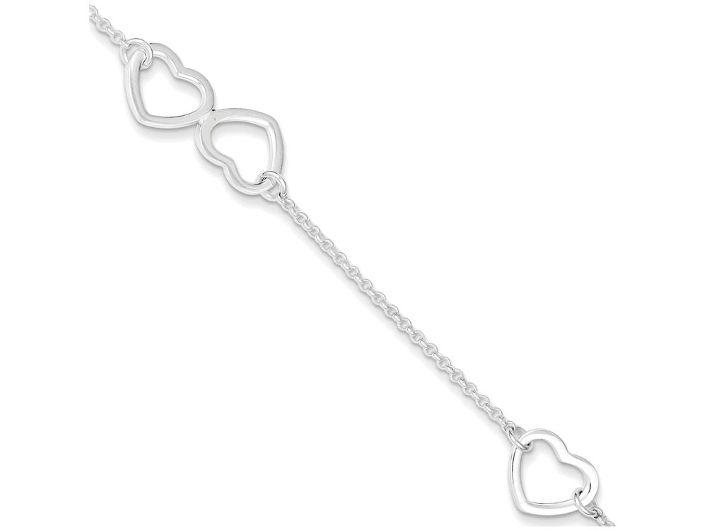 FJC Finejewelers Sterling Silver Polished Heart W/ 1in Ext. Anklet