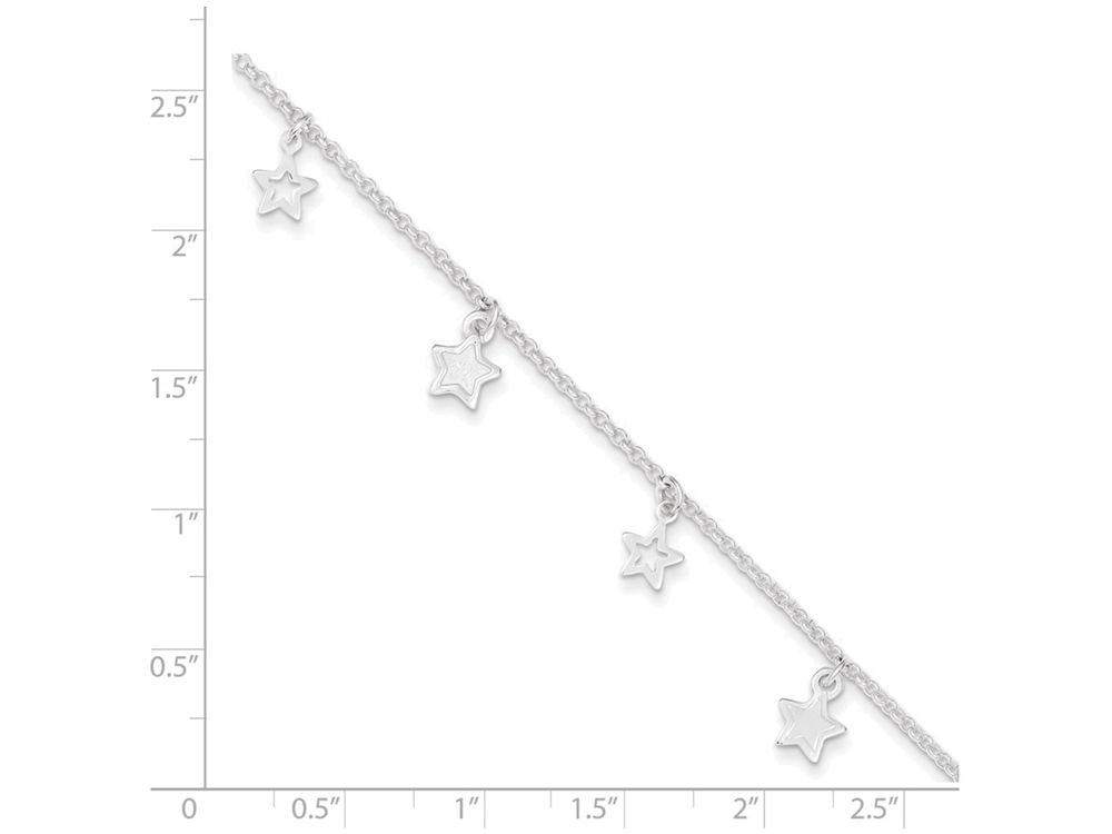 FJC Finejewelers Sterling Silver Polished And Textured Star W/ 1in Ext. Anklet