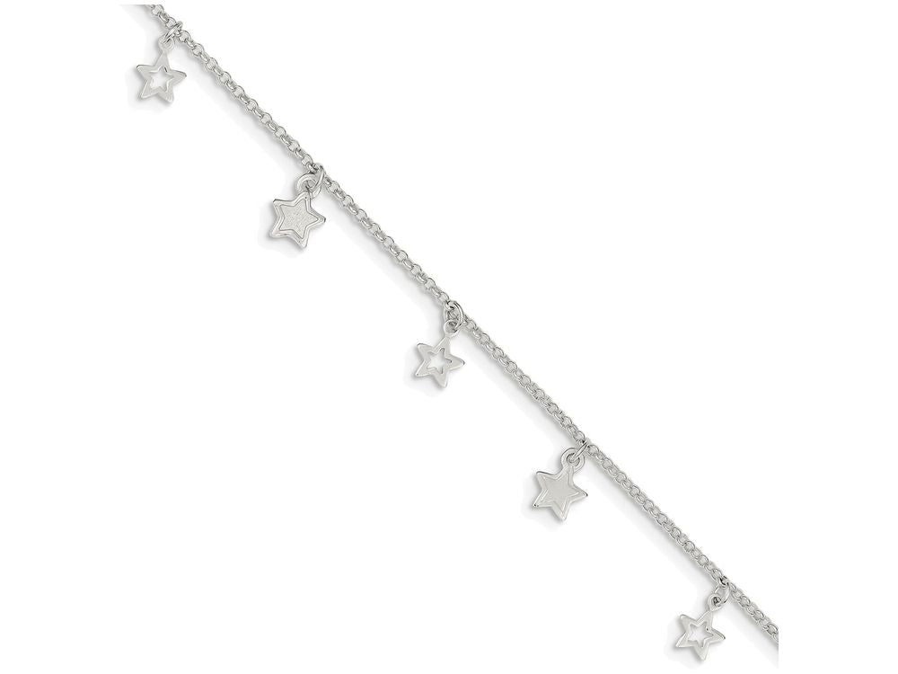FJC Finejewelers Sterling Silver Polished And Textured Star W/ 1in Ext. Anklet