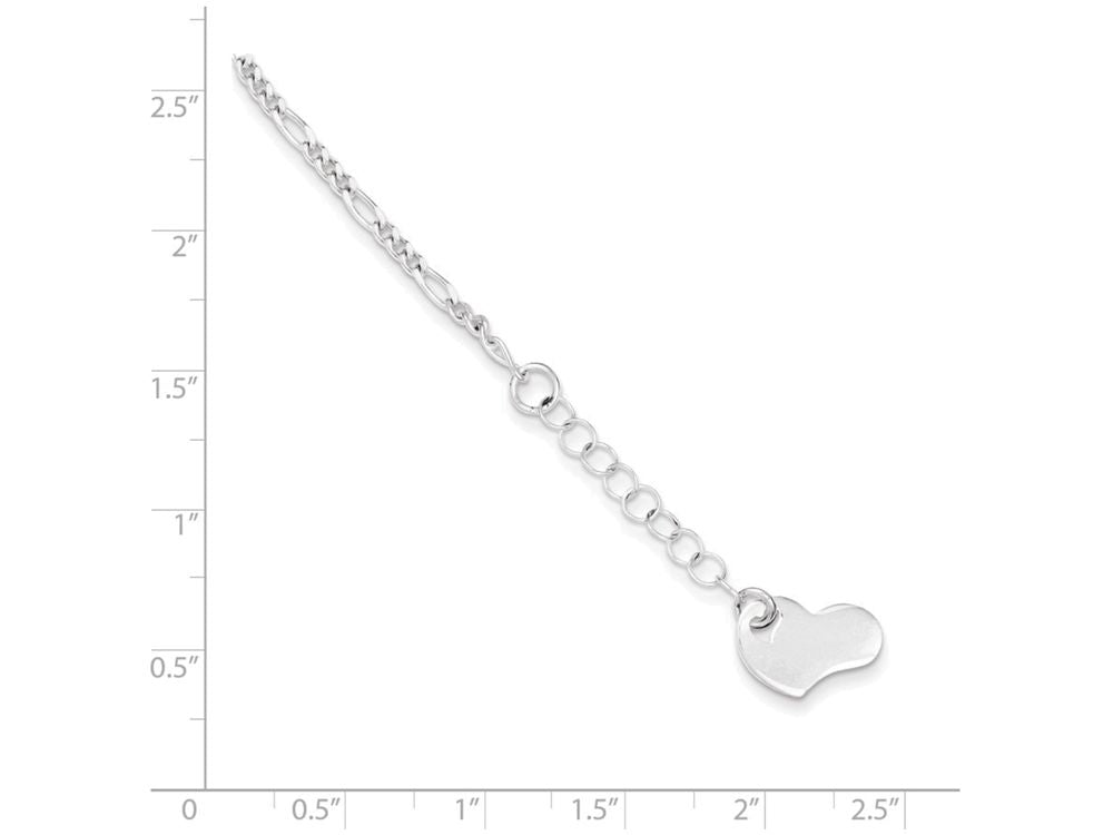 FJC Finejewelers Sterling Silver Polished Heart W/ 1in Ext. Anklet
