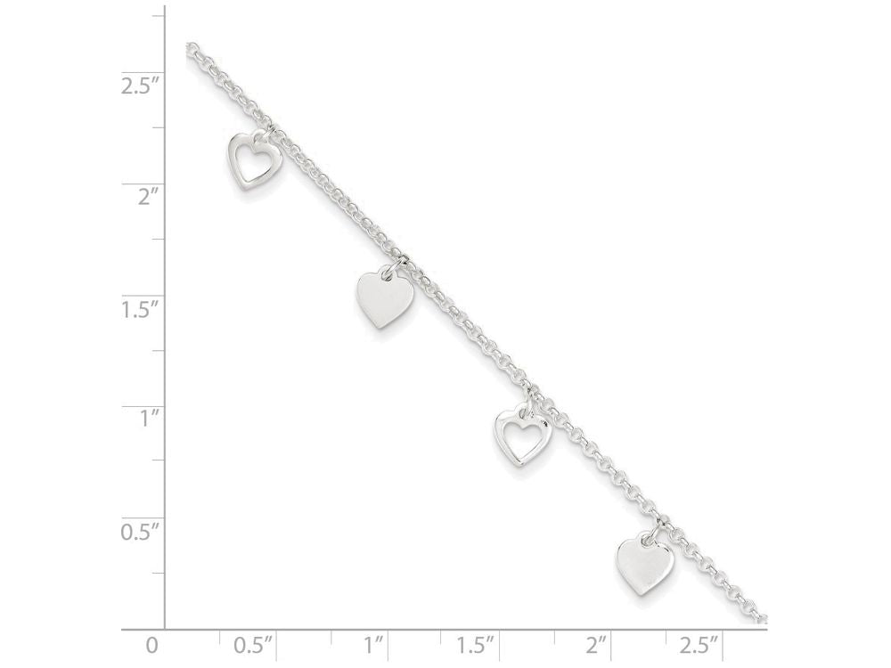 FJC Finejewelers Sterling Silver 9 Polished Heart W/ 1in Ext. Anklet