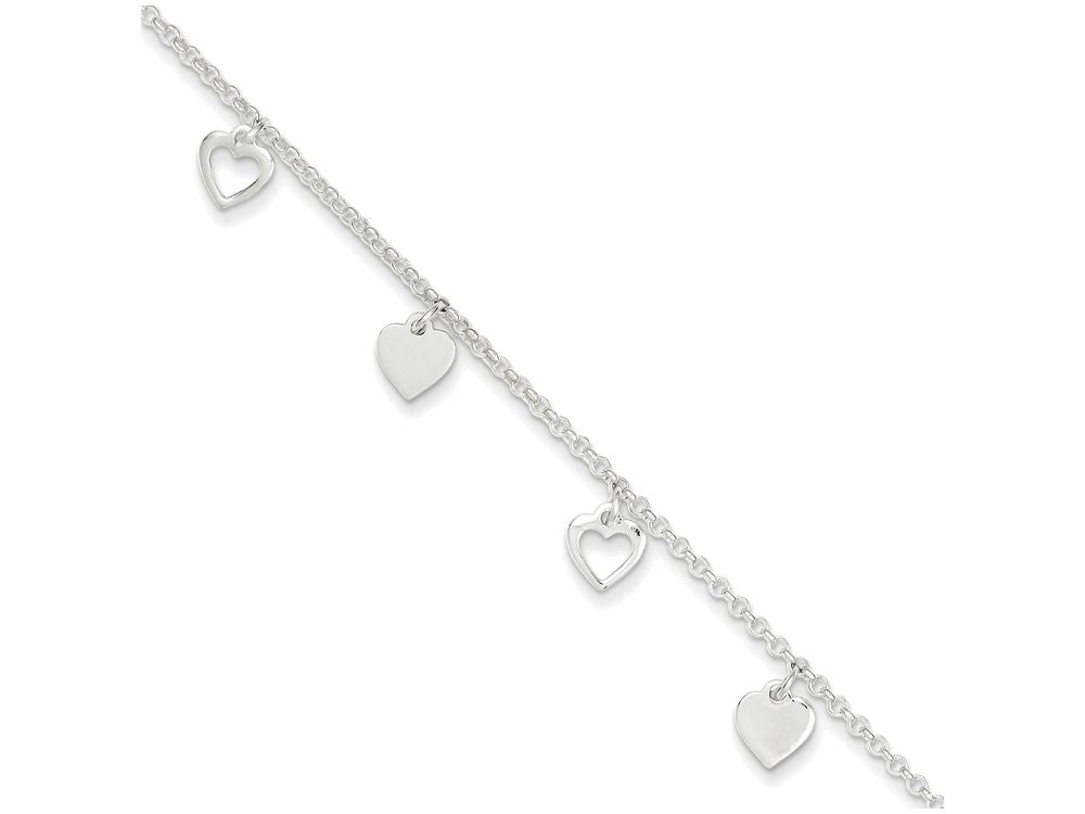 FJC Finejewelers Sterling Silver 9 Polished Heart W/ 1in Ext. Anklet