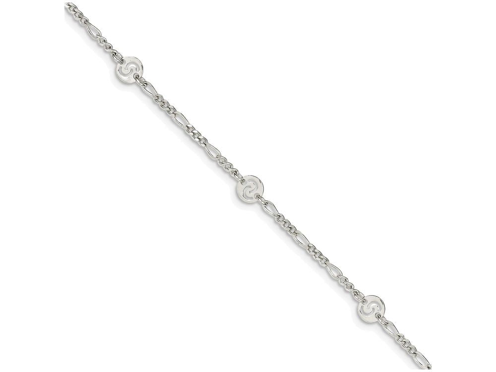 FJC Finejewelers Sterling Silver Polished Swirl Disc W/ 1in Ext. Anklet