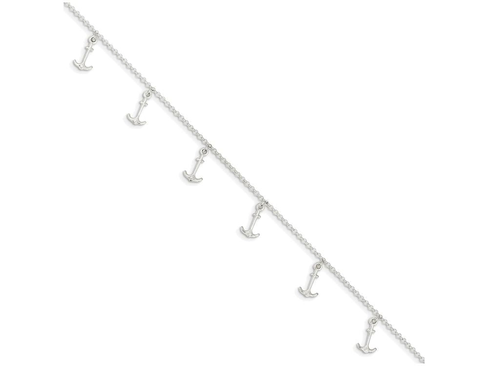 FJC Finejewelers Sterling Silver Polished Anchors W/ 1in Ext. Anklet