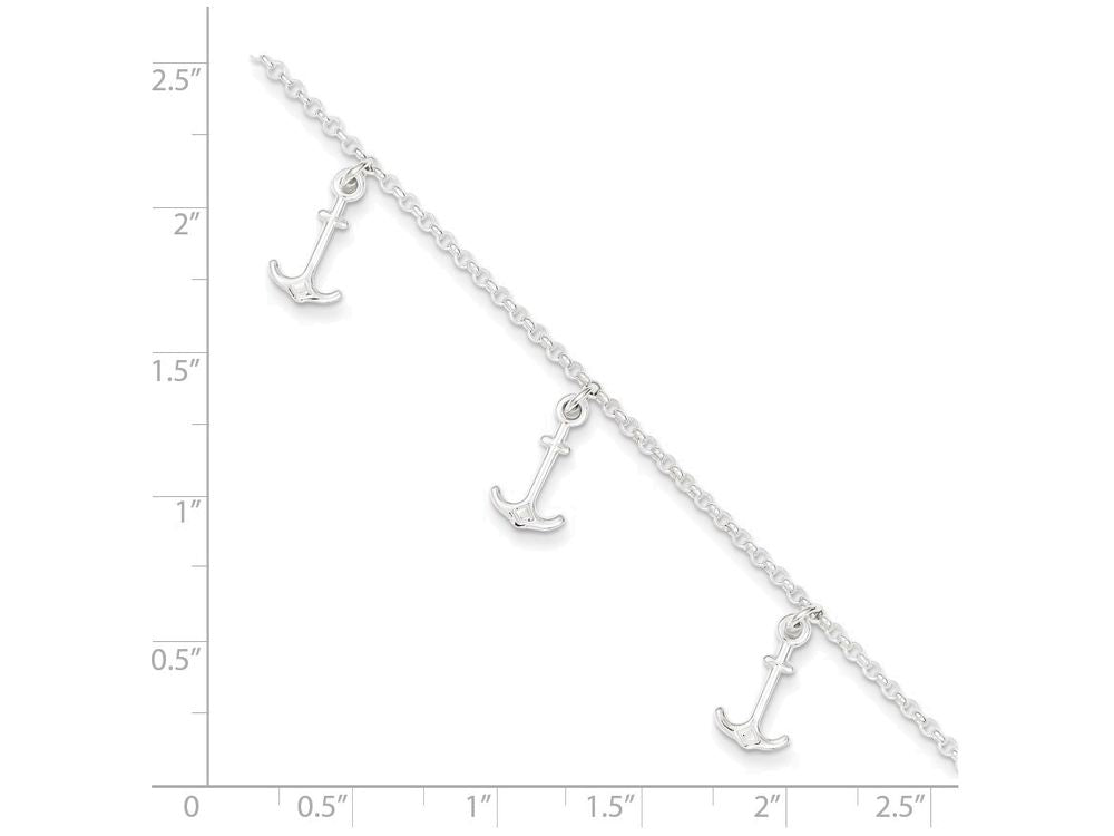 FJC Finejewelers Sterling Silver Polished Anchors W/ 1in Ext. Anklet