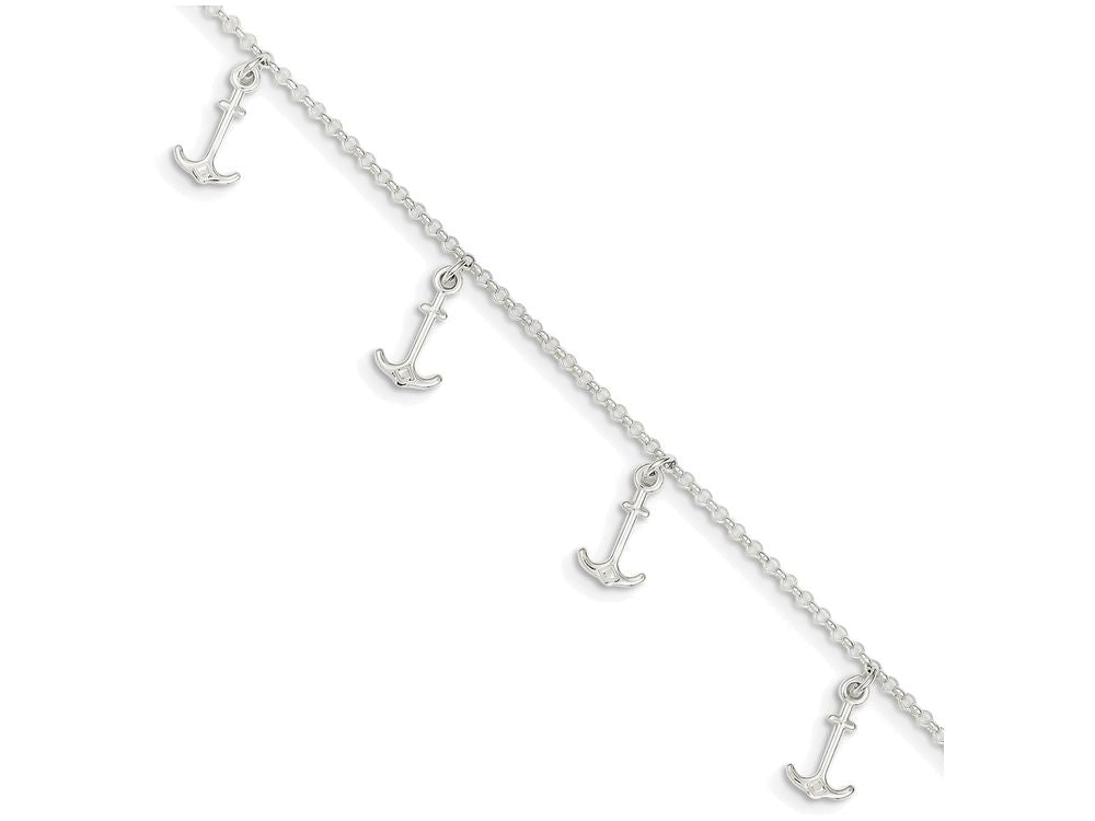 FJC Finejewelers Sterling Silver Polished Anchors W/ 1in Ext. Anklet