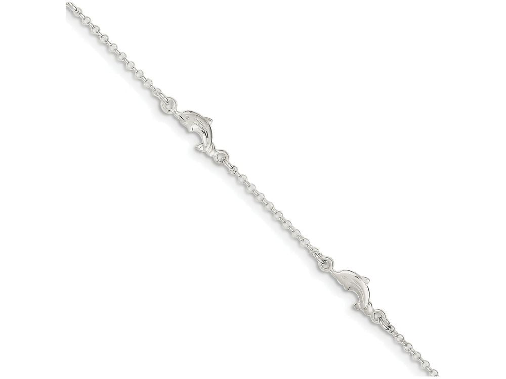 FJC Finejewelers Sterling Silver Polished Dolphin W/ 1in Ext. Anklet