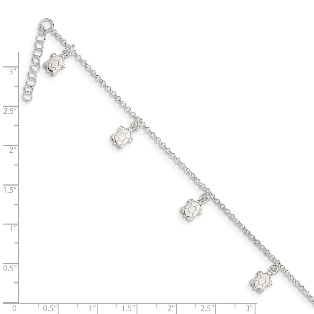 FJC Finejewelers Sterling Silver Polished Turtle W/ 1in Ext. Anklet