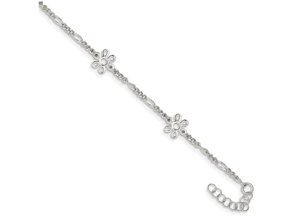 FJC Finejewelers Sterling Silver Polished Flower W/ 1in Ext. Anklet