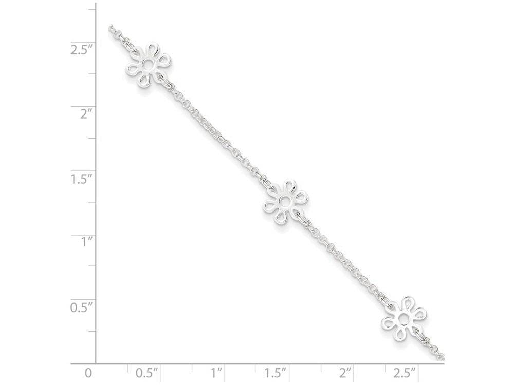 FJC Finejewelers Sterling Silver Polished Flower W/ 1in Ext. Anklet