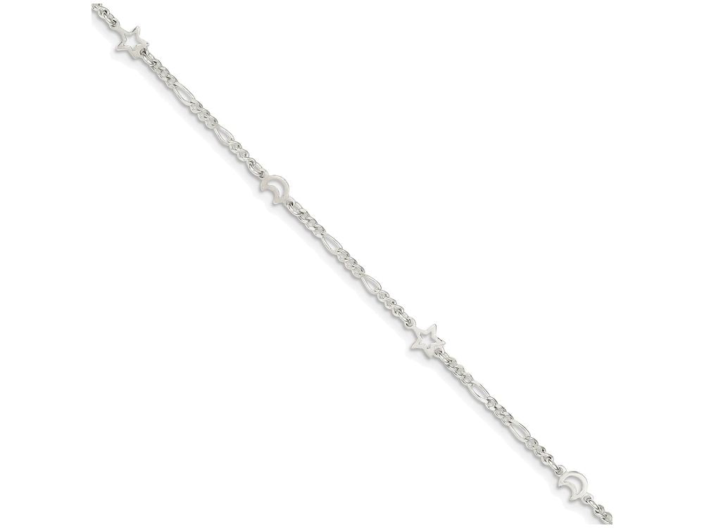 FJC Finejewelers Sterling Silver Polished Moon And Star W/ 1in Ext. Anklet
