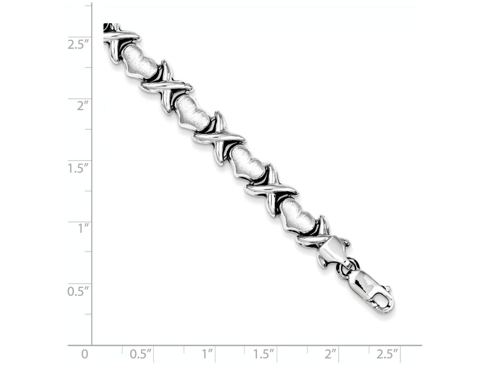 FJC Finejewelers Sterling Silver Rhodium Polished And Brushed X's And Hearts Bracelet