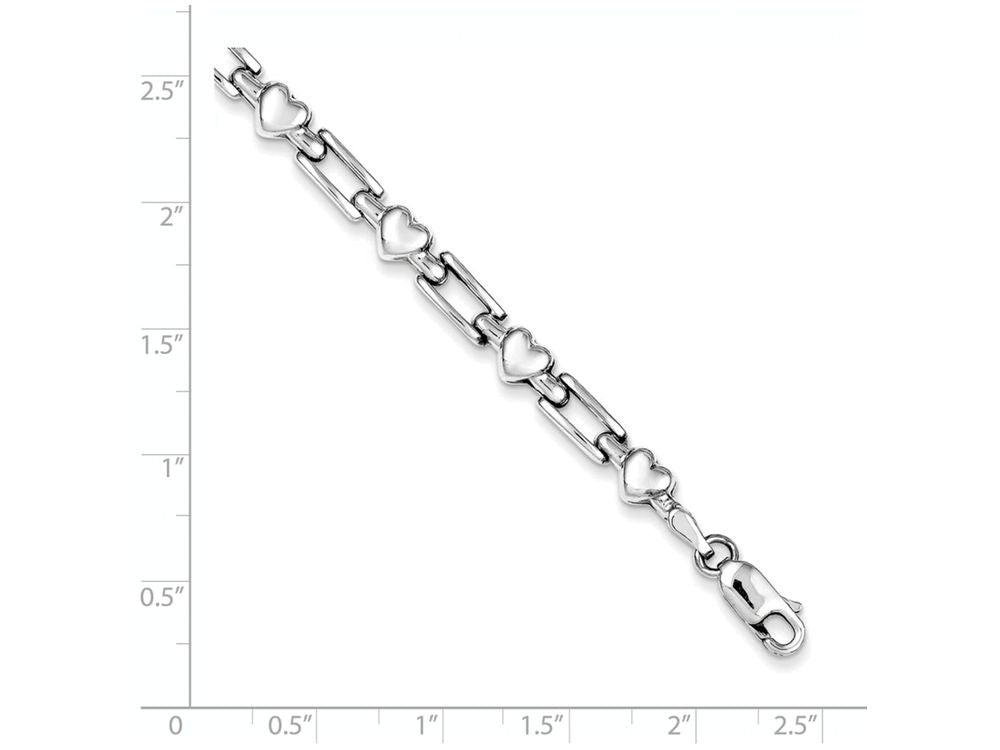 FJC Finejewelers Sterling Silver Rhodium Polished Hearts And Squares Bracelet